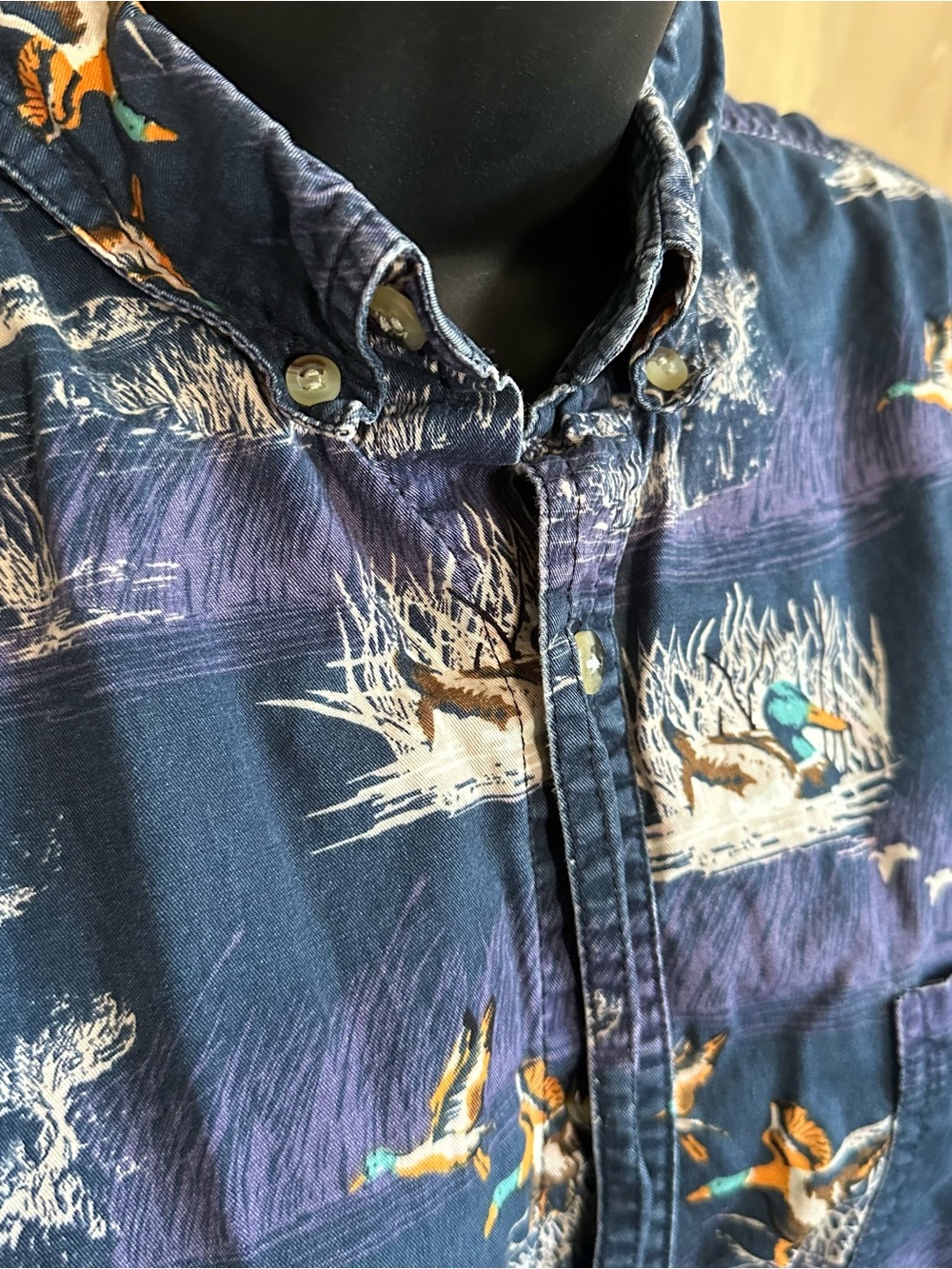 Vintage Outdoor Life Navy Duck & Marsh Print Button-Down Shirt All-Over print - Picture 3 of 12